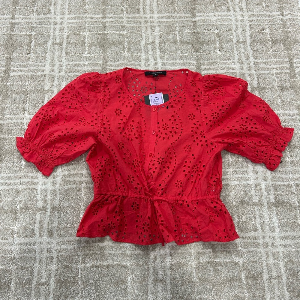 Red floral blouse